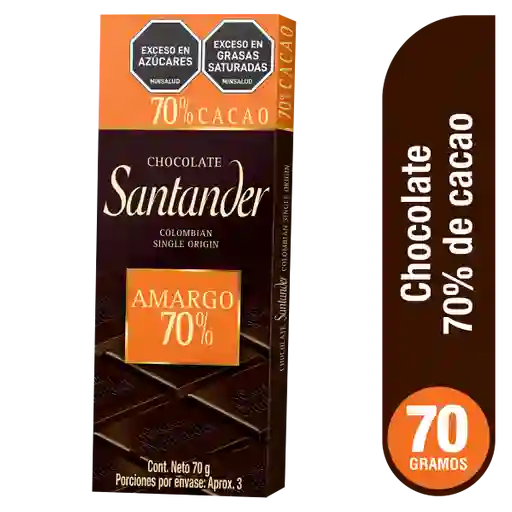 Santander Barra de Chocolate Amargo 70 % Cacao