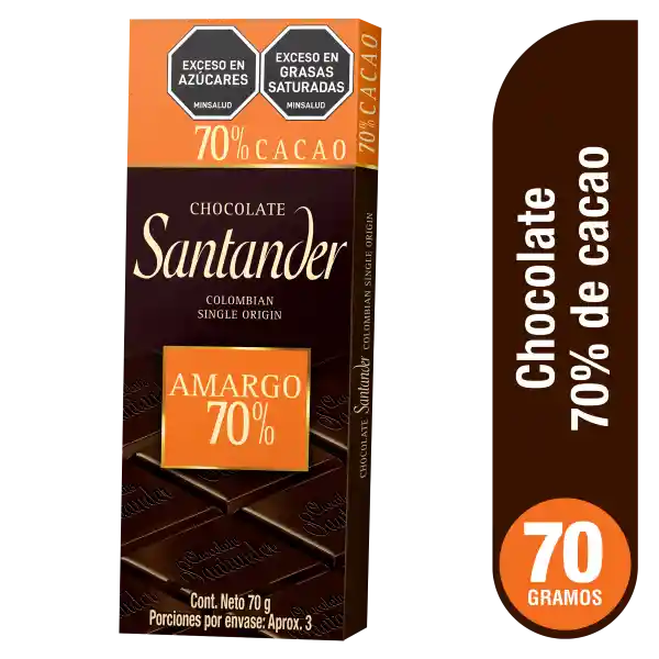Santander Barra de Chocolate Amargo 70 % Cacao