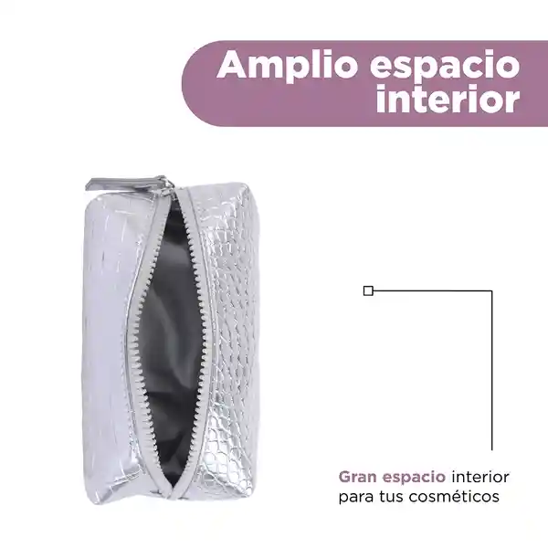 Cosmetiquera Rectangular Piel Cocodrilo Serie Plata Miniso