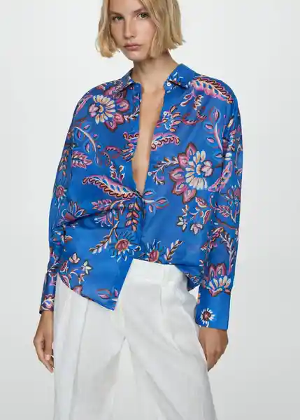 Camisa Lena Azul Talla XL Mujer Mango