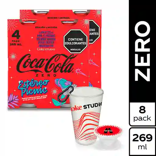 Combo Gaseosa Coca-Cola Zero 269 mL x 8 Und + Vaso + Pop Socket