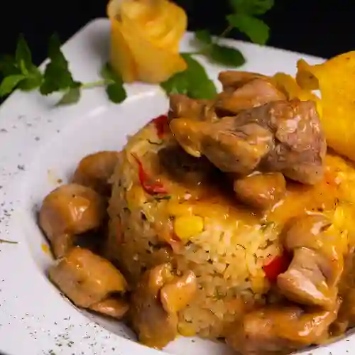 Timbal de Arroz y Lomo en Miel Mostaza