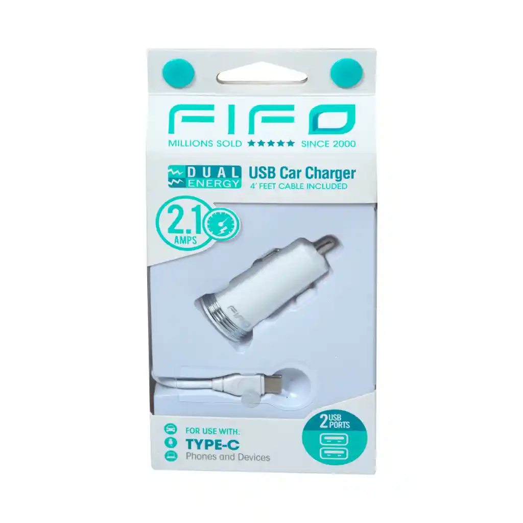 Fifo Cargador de Carro Usb C 2 Puertos 2.1A