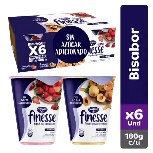 Finesse Yogurt Sabor a Fresa y Melocotón con Probióticos