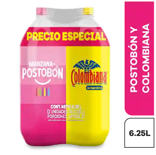 Postobón Pack Bebida Gaseosa Sabor a Colombiana y Manzana