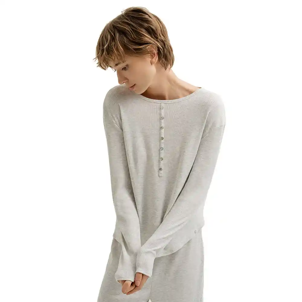 Camiseta Manga Larga en Tejido de Punto Femenino Moisha Punto Blanco Talla L