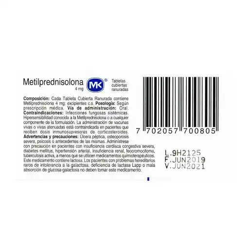 Mk Metilprednisolona (4 mg) 