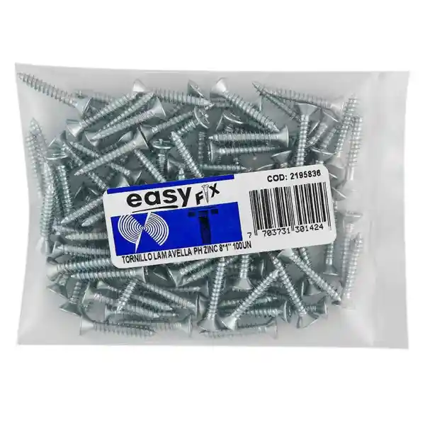 Treker Tornillo Lamina Avellanado Phillips Zincado 8 mm x 1