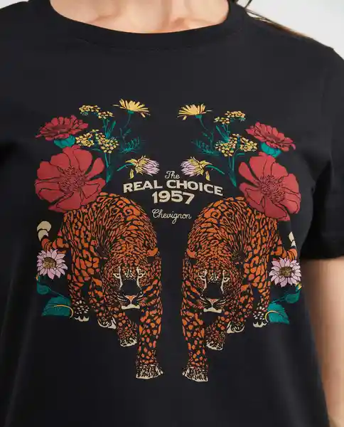 Camiseta Leopard Graphic Negro Sombrío Ultraoscuro Talla S Mujer Chevignon