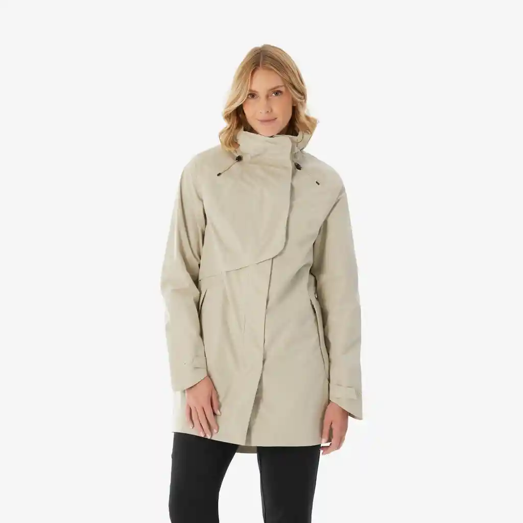 Chaqueta Larga Impermeable Mujer Nh500 Beige