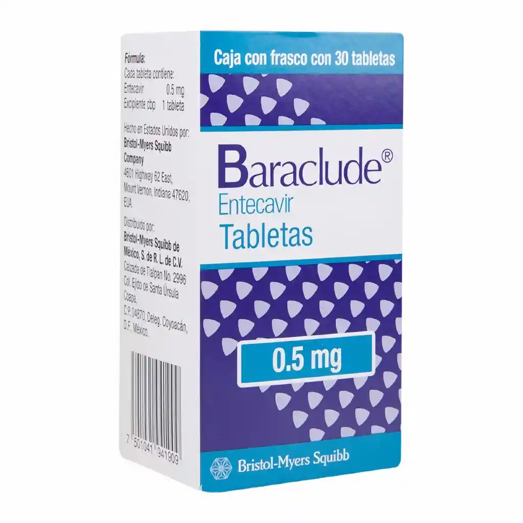 Baraclude 0.5 mg Caja Con Frasco Con 30 Tabletas RX4