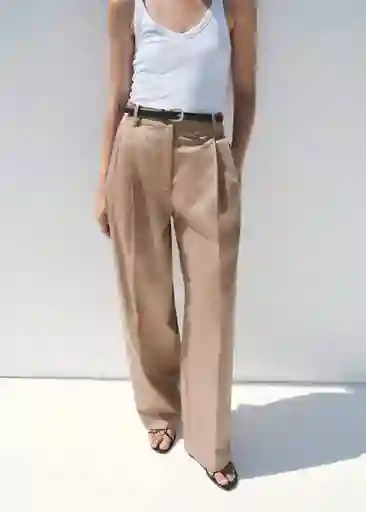Pantalón Mila Beige Talla 40 Mujer Mango
