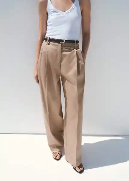 Pantalón Mila Beige Talla 40 Mujer Mango