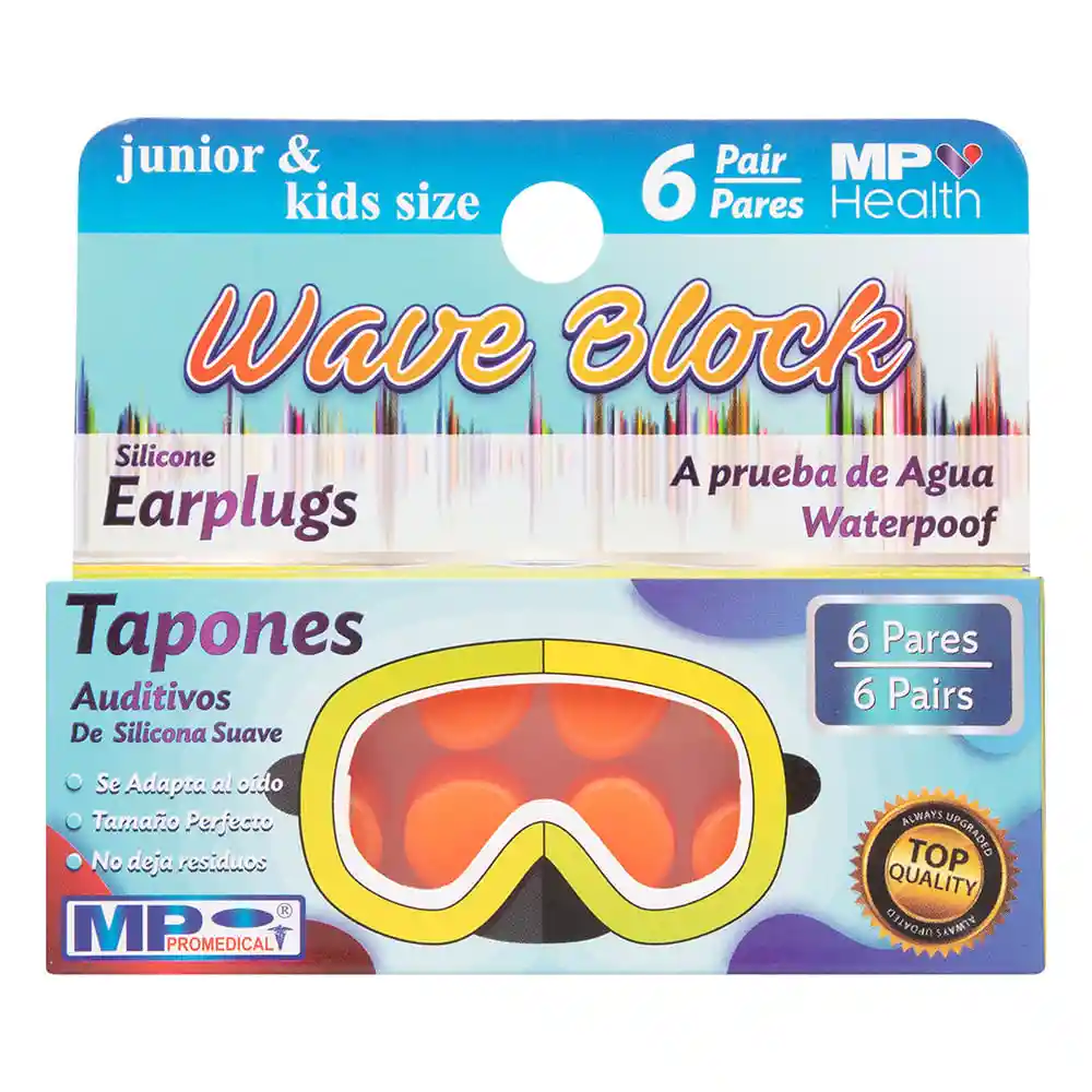 Tapones Para Oido Silicona Wave Block Kids X 6 Pares Resiste