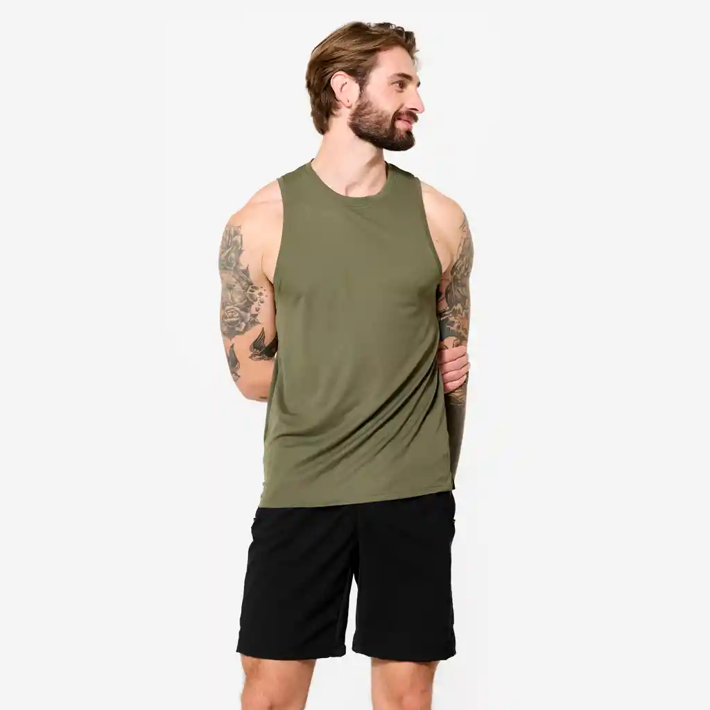 Camiseta Esqueleto Transpirable Fitness Hombre Verde Caqui