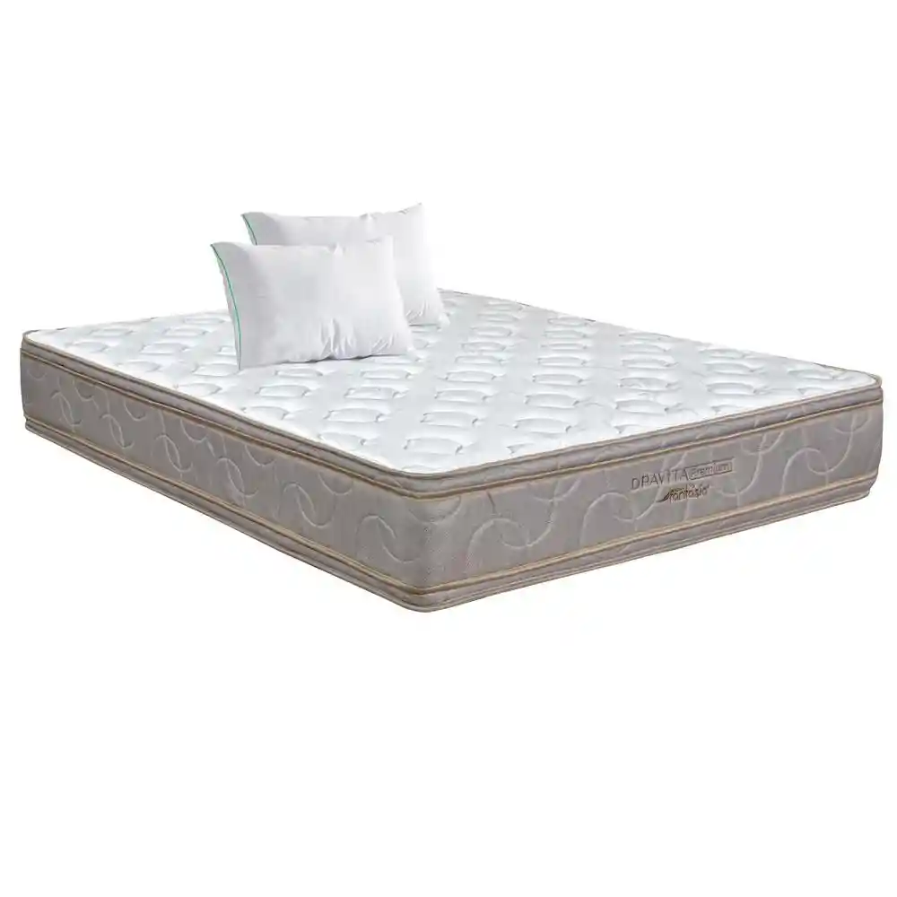 Colchón + Almohadas Fantasia King (200 X 200 Cm) Kit Dravita Premium Resortado Semifirme