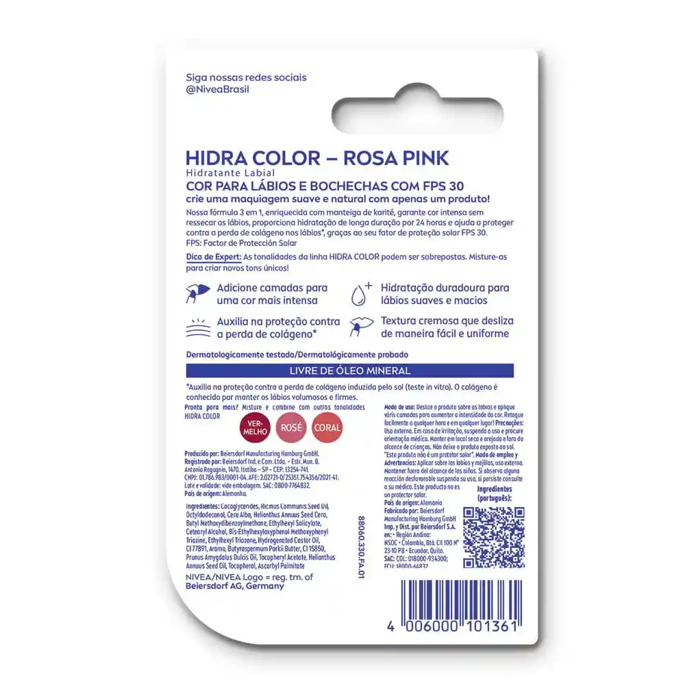 Hidratante Labial Nivea Hidra Color Rosa