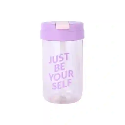 Vaso Plástico Con Tapa Abatible de Letter Rosa 500 mL Miniso