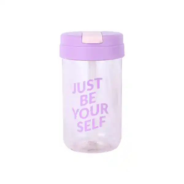 Vaso Plástico Con Tapa Abatible de Letter Rosa 500 mL Miniso