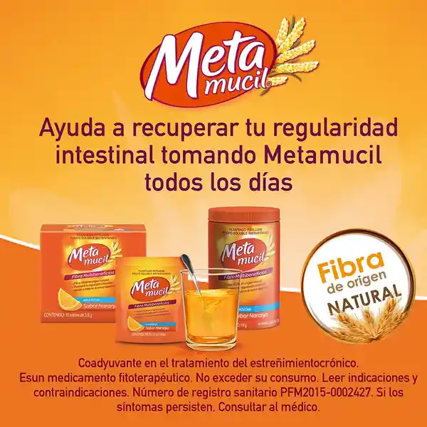 Metamucil Fibra Natural Sabor Naranja 174 g - 30 dosis