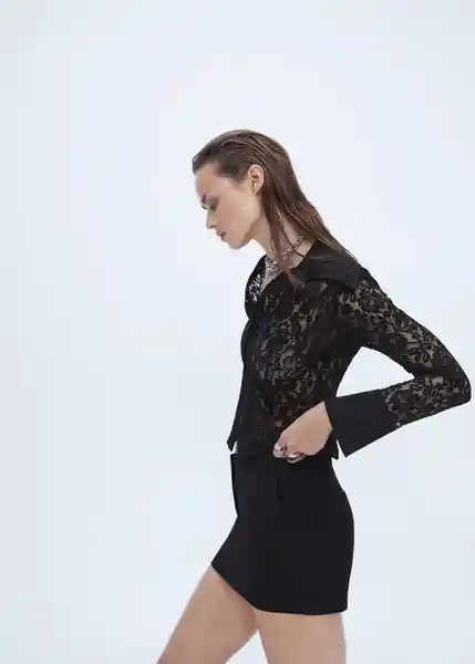 Falda Franc Negro Talla 42 Mujer Mango