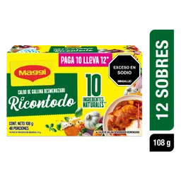 MAGGI Caldo de Gallina Desmenuzado Ricontodo pague 10 lleve 12 sobres 9g c/u