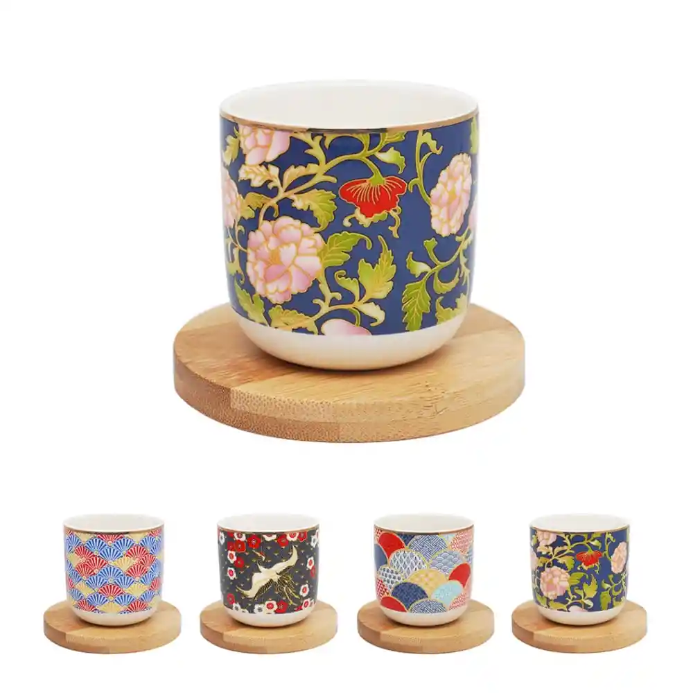 Taza de Cerámica Con Posavasos de Bambú Serie de Flores Miniso