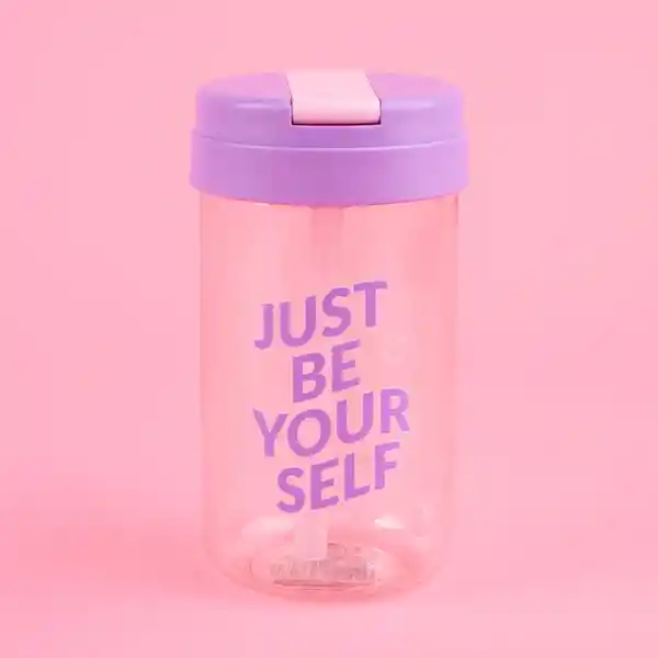 Vaso Plástico Con Tapa Abatible de Letter Rosa 500 mL Miniso