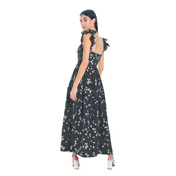 Vestido Floral Liso Negro Talla Xs