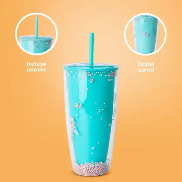 Vaso Plástico de Doble Pared Verde 730 mL Serie Miniso