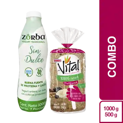 Combo Vital Pan Fruticereal Bimbo + Yogurt Entero Sin Dulce