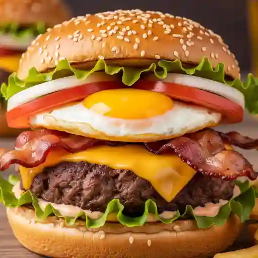 Hamburguesa con huevo y bacon