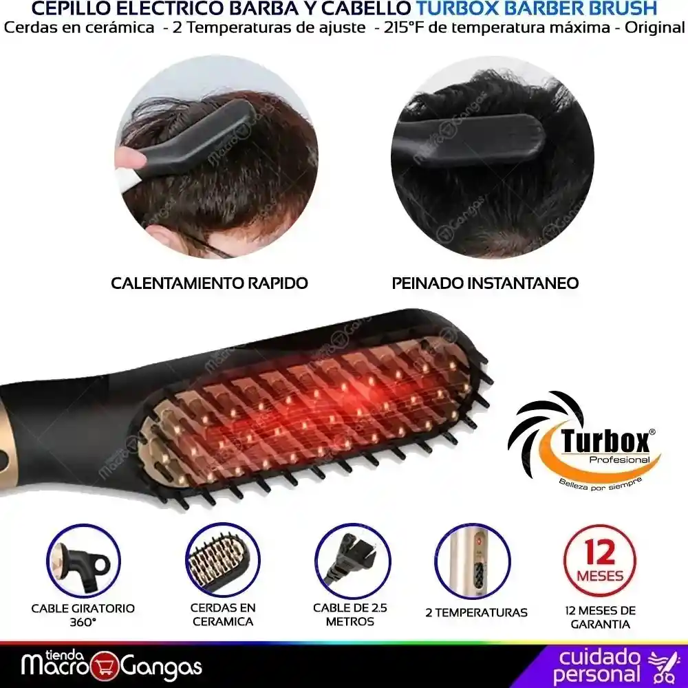 TURBOX Cepillo Electricobarber Brush Para Barba Y Cabello