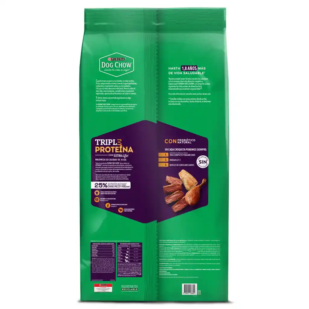 Comida para perro Dog Chow Triple proteina todos los tamaños 22,7 kg