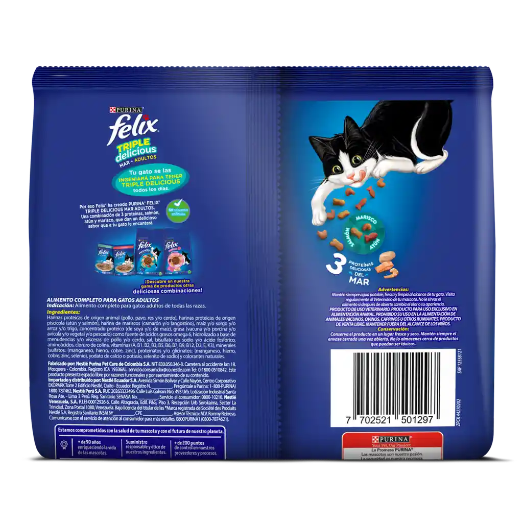 Comida para Gatos Purina Felix adulto Triple delicious mar x 200 kg