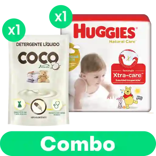 Combo Huggies Natural Care + Detergente Coco Hipoalergenico