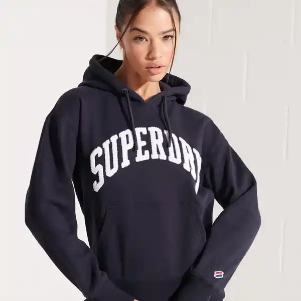 Superdry Buzo Varsity Arch Mono Hood Negro Blanco Talla L