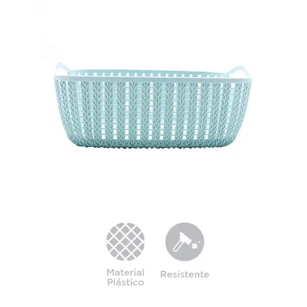 Caja de Almacenamiento Rectangular Trenzado Mediano Azul Miniso