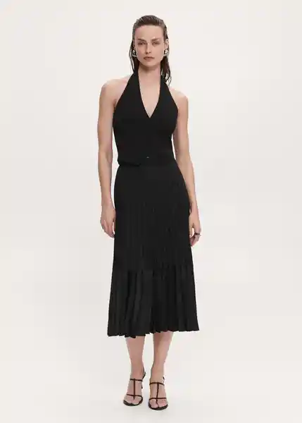 Falda Soleil Negro Talla 46 Mujer Mango