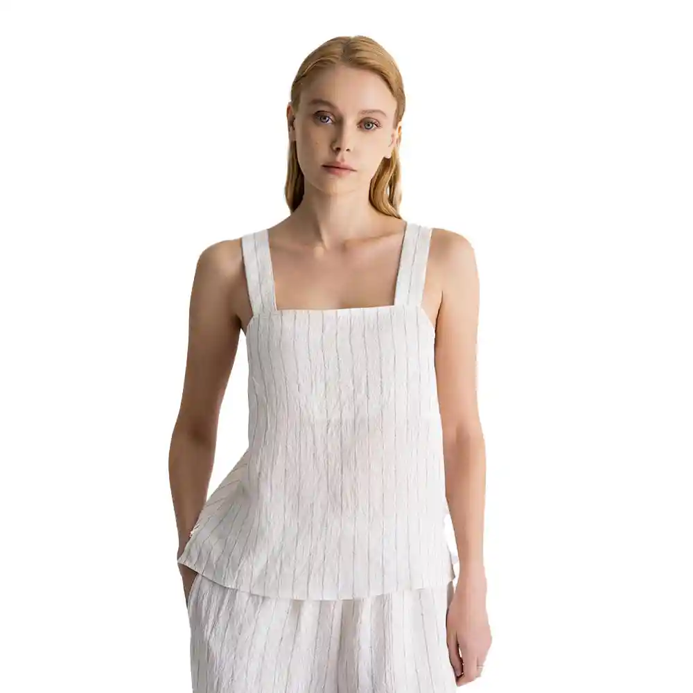 Blusa de Tiras en Tafetán Femenino Joyce Punto Blanco Talla S