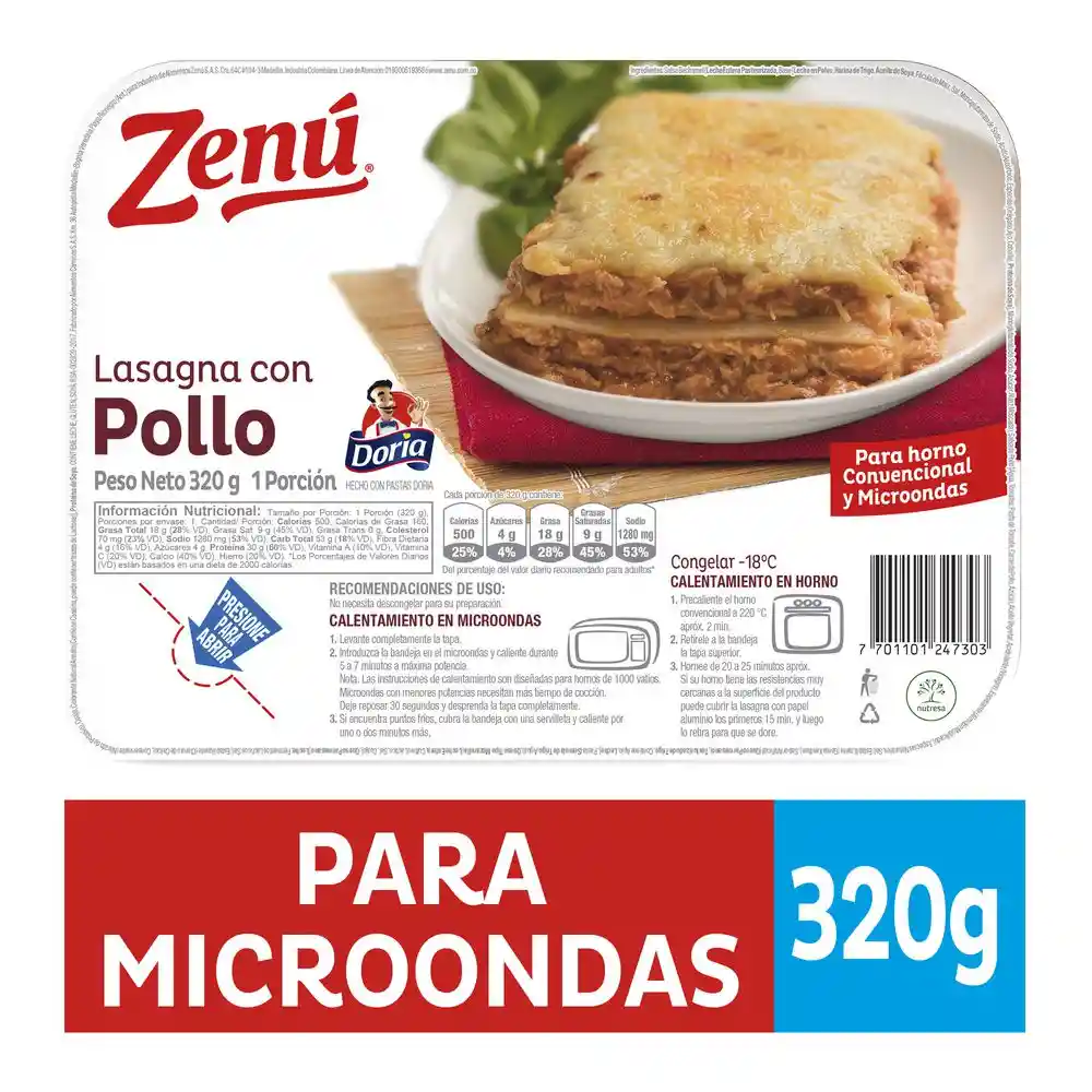 Zenú Lasagna con Pollo para Microondas