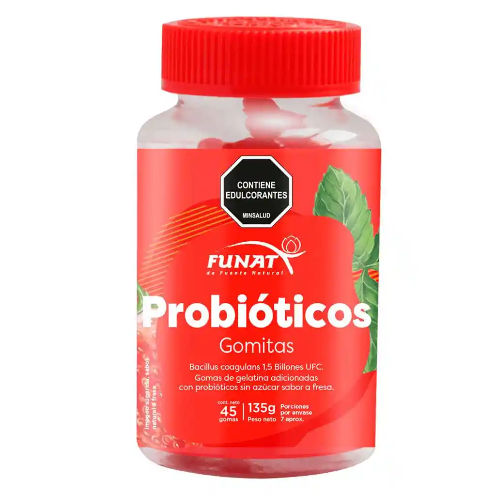Funat Suplemento Alimenticio en Gomas Con Probióticos Sabor a Fresa