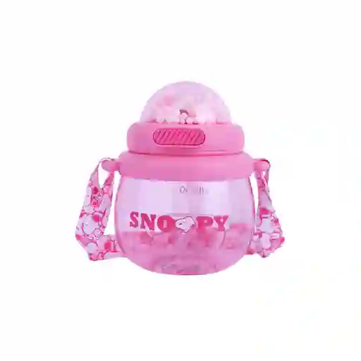 Vaso Plástico Correa Hombro y Pitillo Snoopy Rosa 800 mL Miniso