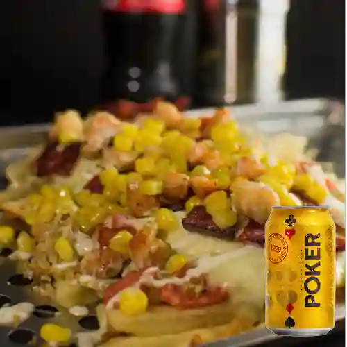 Combo Salchipapa Super Especial + Poker 355 ml