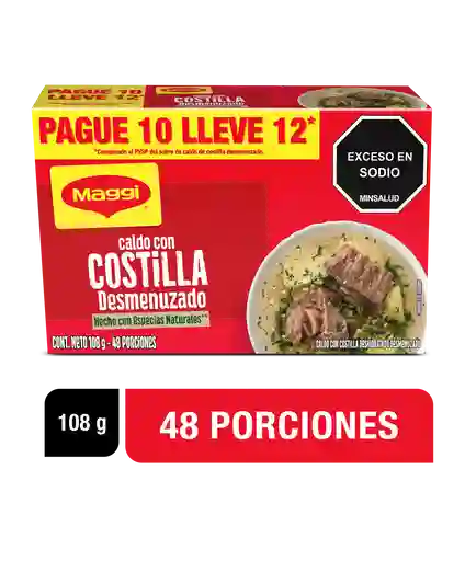 Caldo con Costilla MAGGI Desmenuzado paga 10 lleva 12 sobres x 108g