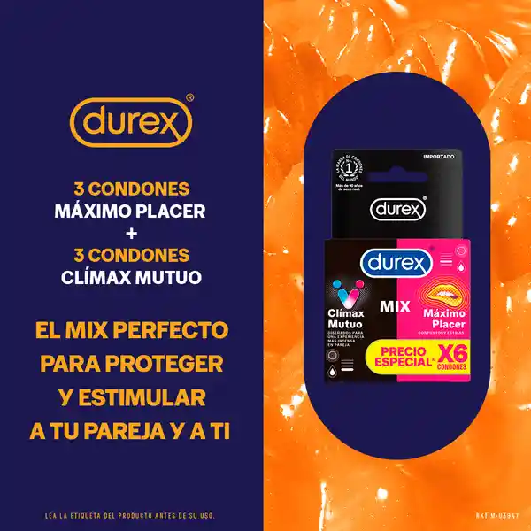 Durex Condón Mix Climax Mutuo y Máximo Placer