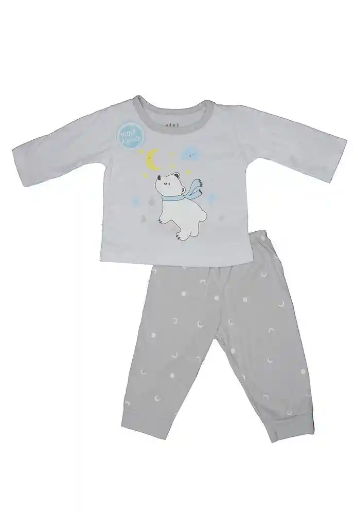 Pijama Dos Piezas 100% Alg 0/3 Meses-gris