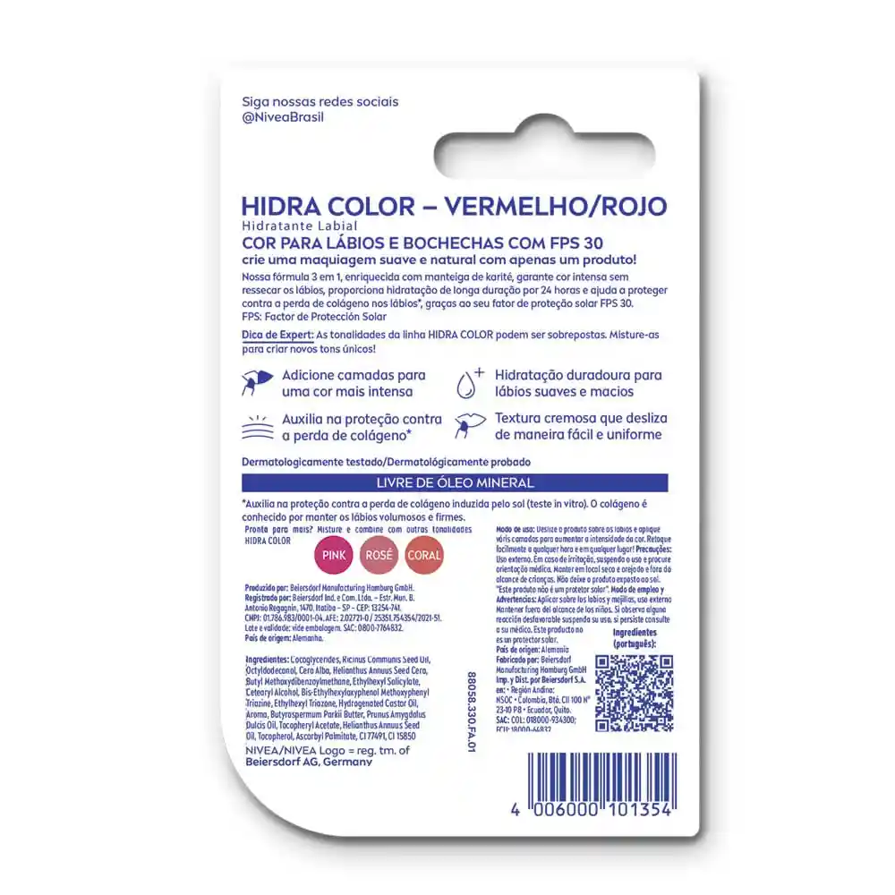 Hidratante Labial Nivea Hidra Color Rojo