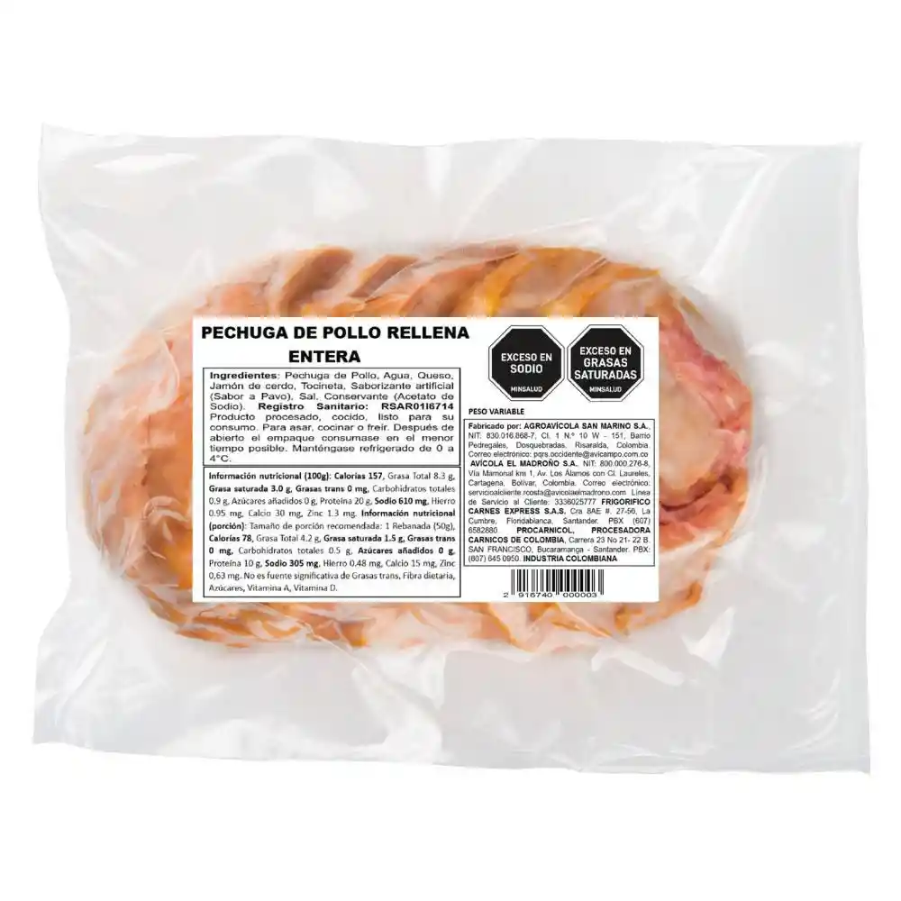 Pechuga de Pollo Rellena Avicampo