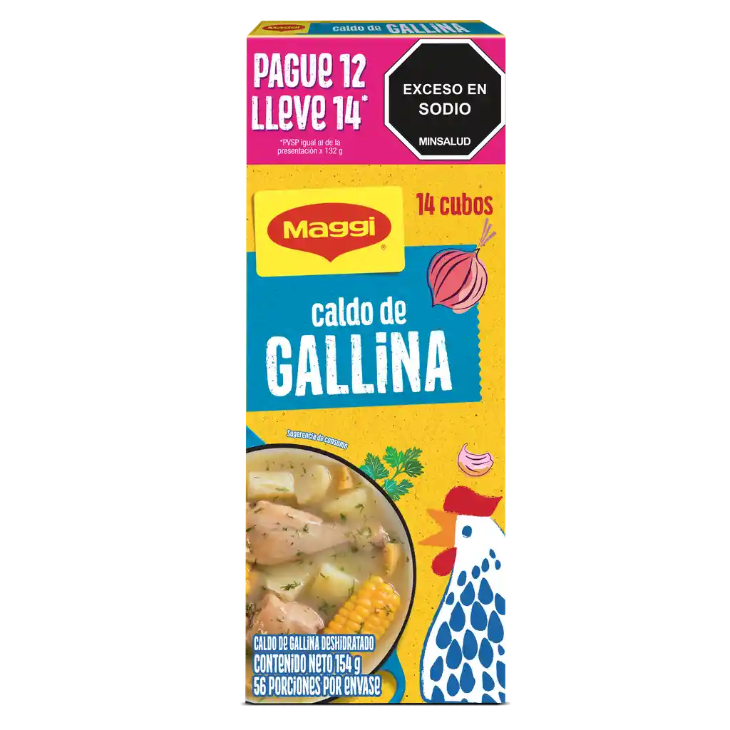 Caldo de Gallina MAGGI paga 12 lleva 14 cubos x 154g